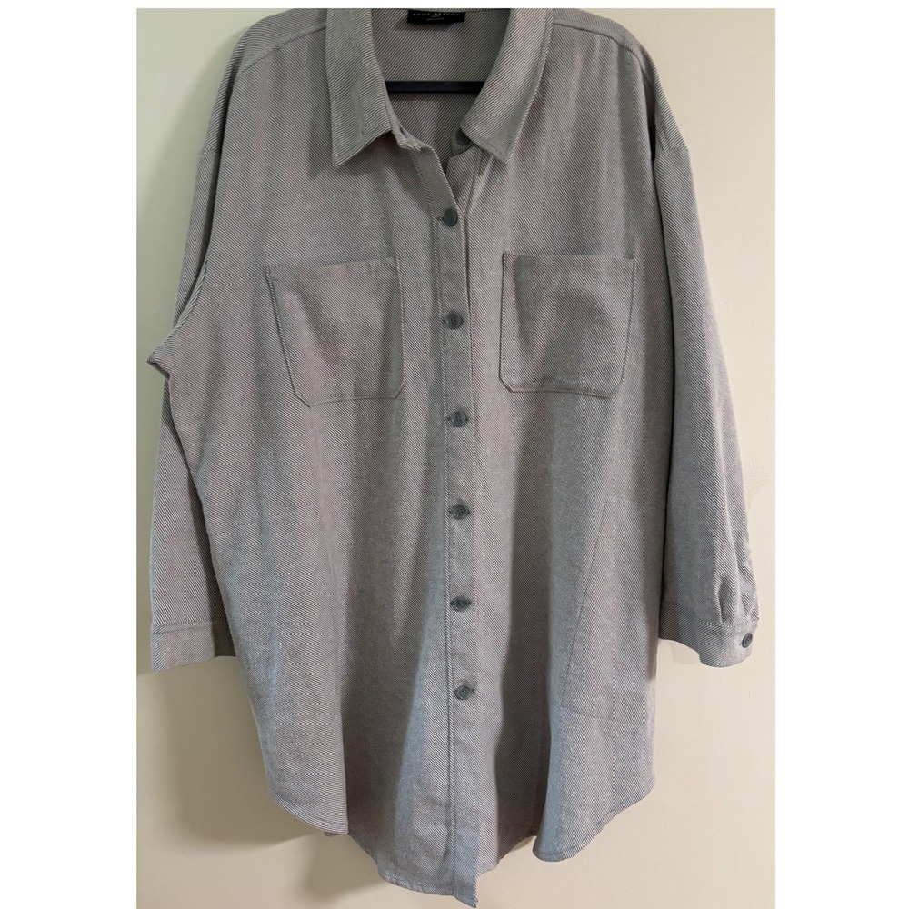 Lane Bryant Grey White Striped Button Down Tunic Shirt/ Shacket Plus Size 22/24
